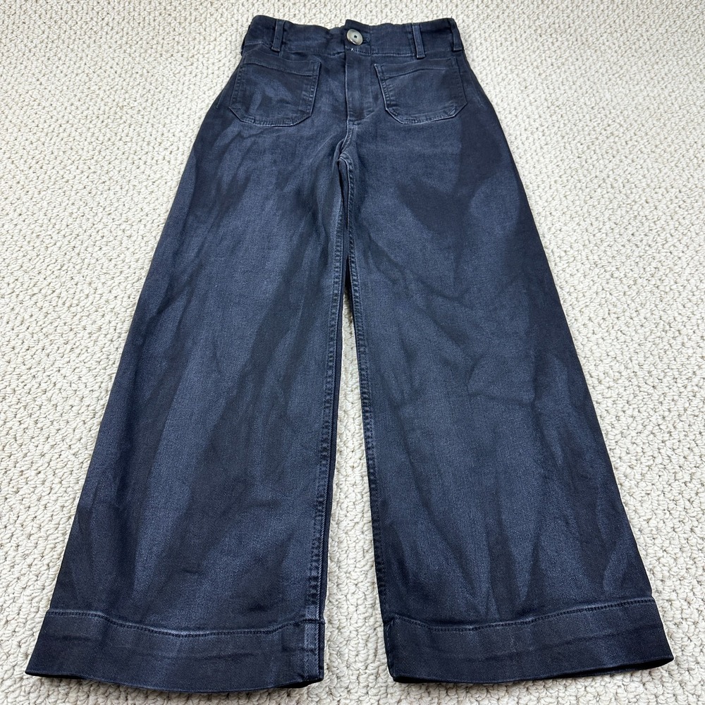 Maeve Colette Pants Womens 25 Black Washed Stretch Crop Wide Leg Anthropologie